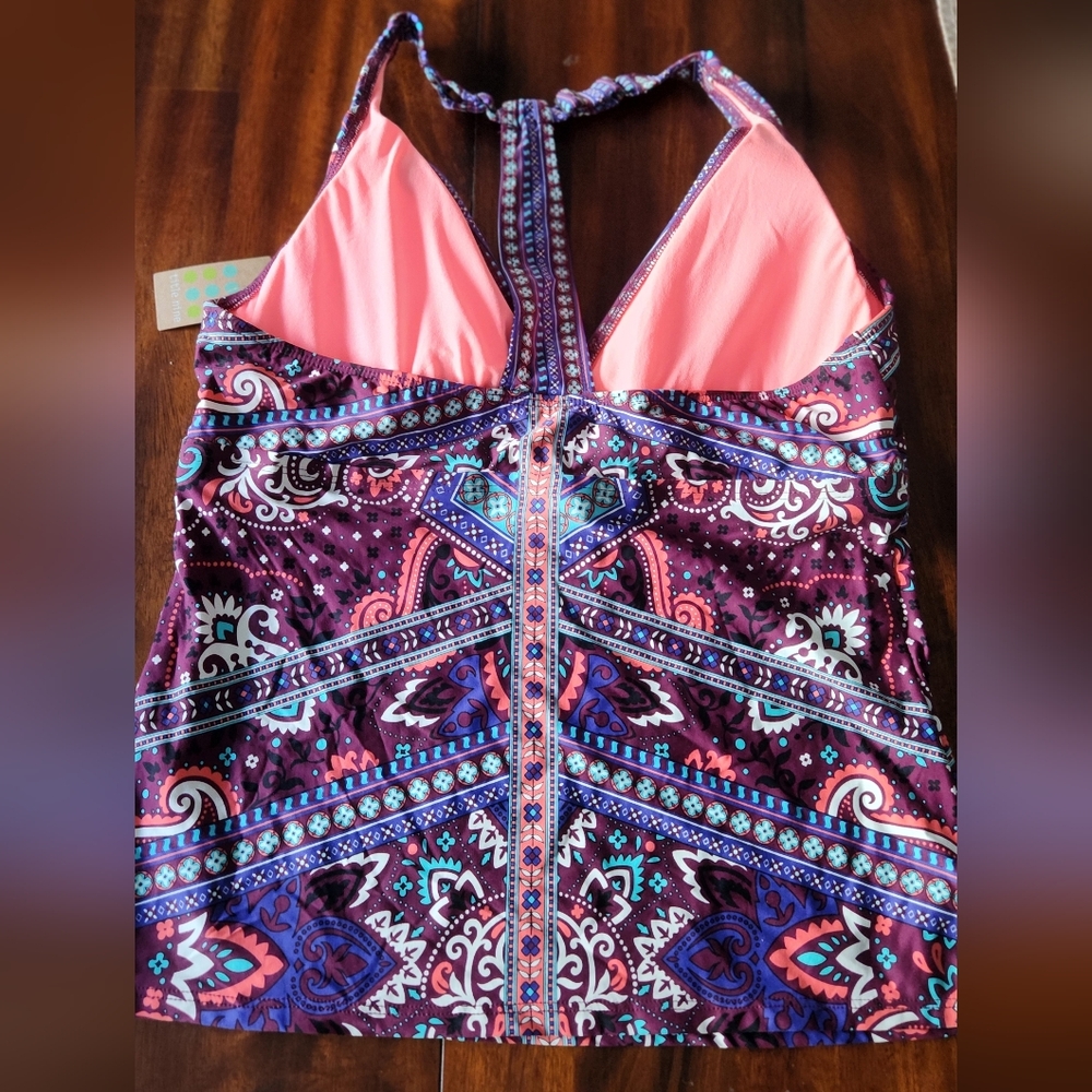 Title Nine Purple Paisley V-Neck Racerback Tank - Coral & Teal Accents - Picture 7 of 9